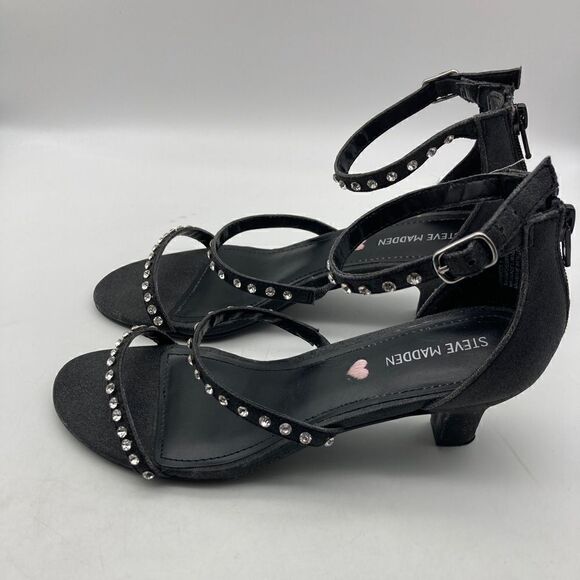 Steve Madden Jdancer Glitter Black Strappy Rhinestone Sandals Size 7,5 - Picture 1 of 8